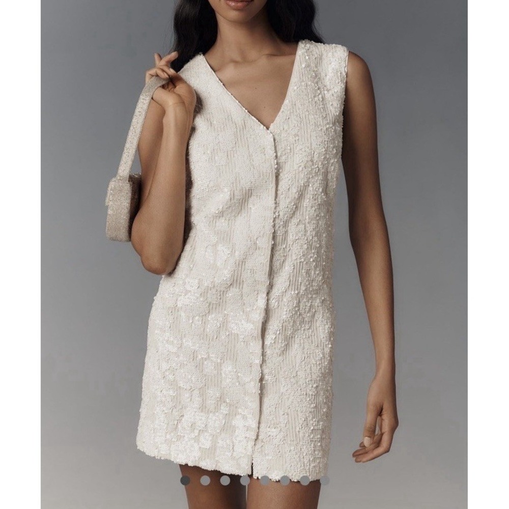 New ANTHROPOLOGIE SUNDAY IN‎ BROOKLYN Sequin Vest Dress White Size Small Petite